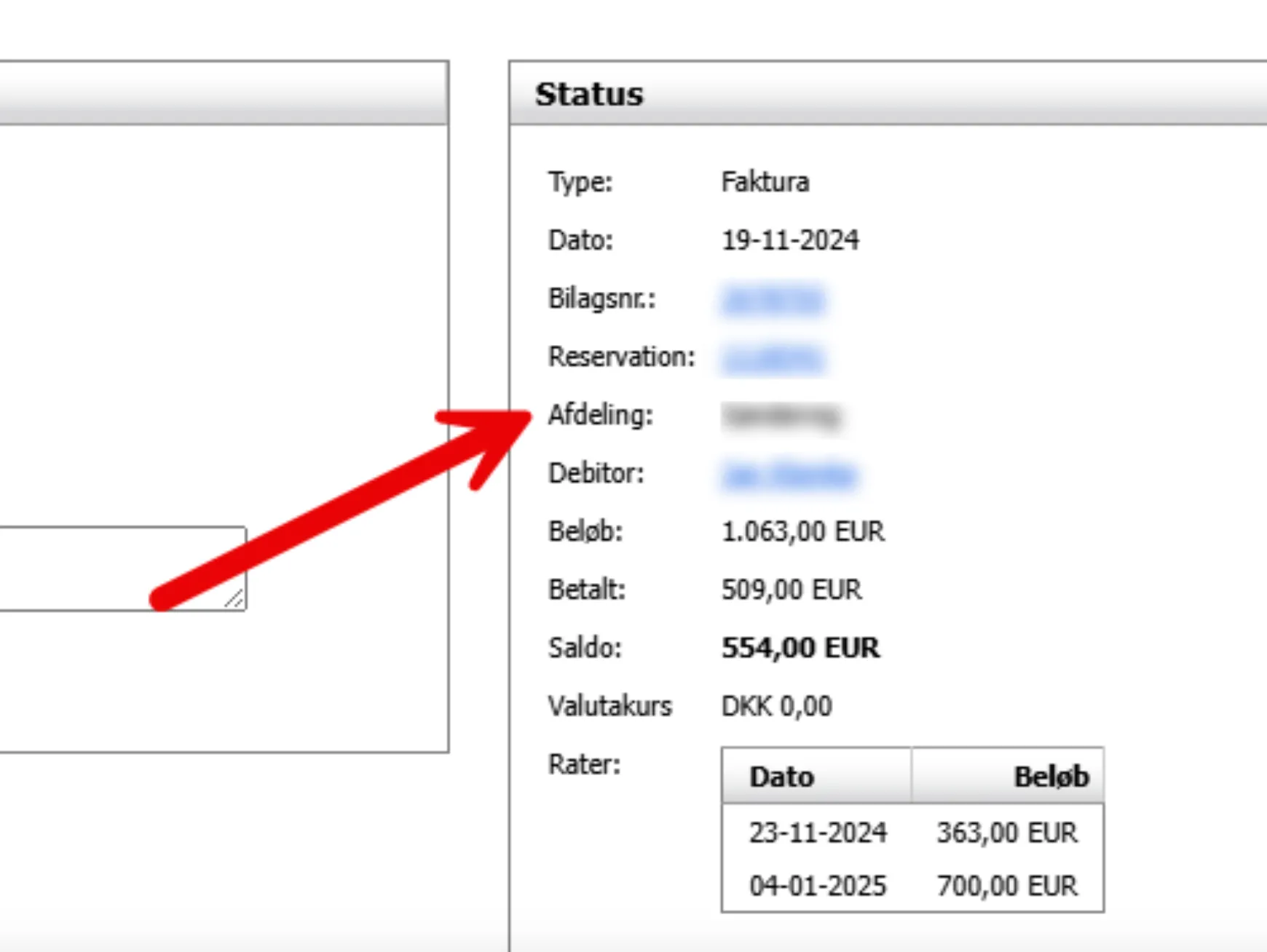 Afdeling som en reservation tilhører