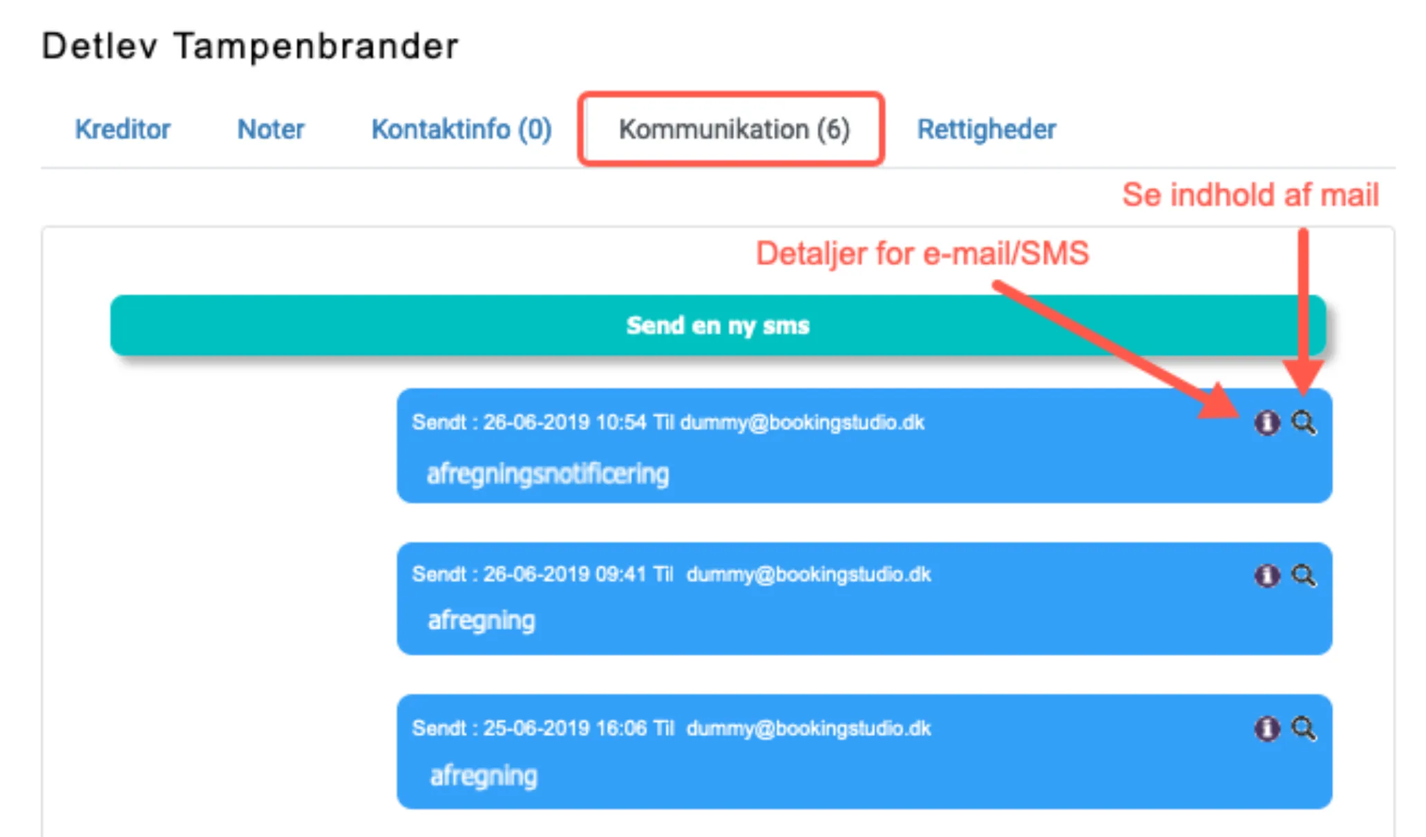 Vis mail og sms historik