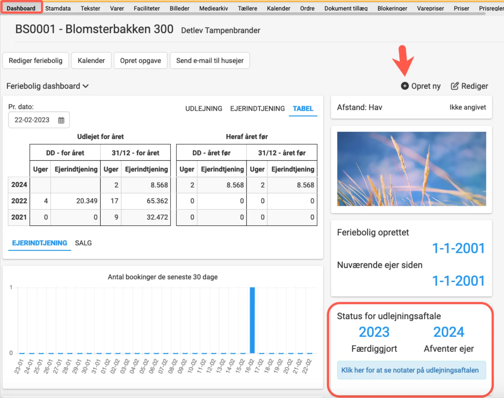 Tilføj udlejningsaftale til Dashboardet
