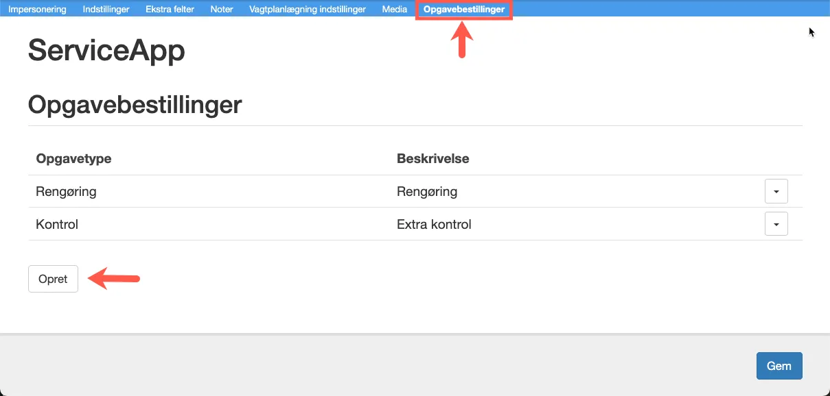 oversigt over opgavebestillinger