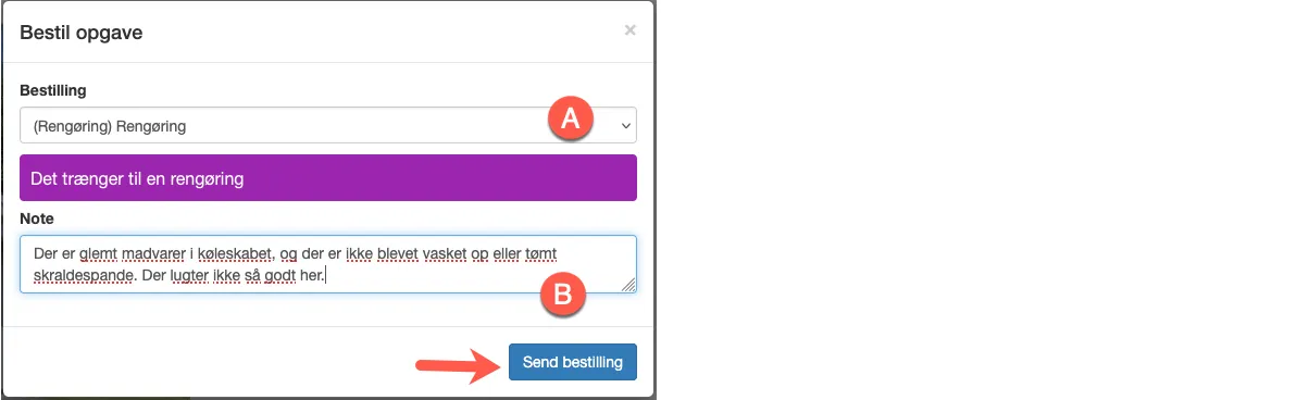 send en opgavebestilling fra service app'en