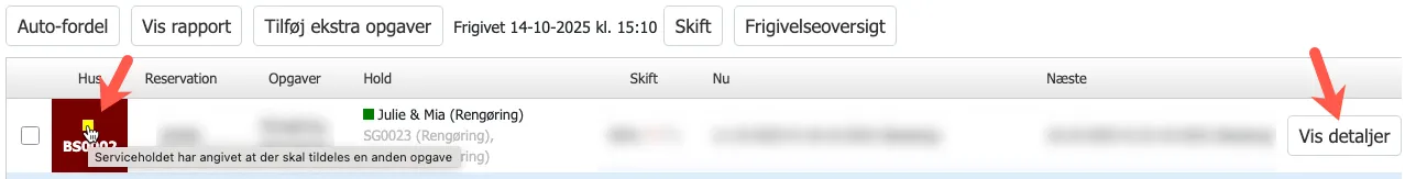 Visning i serviceoversigten