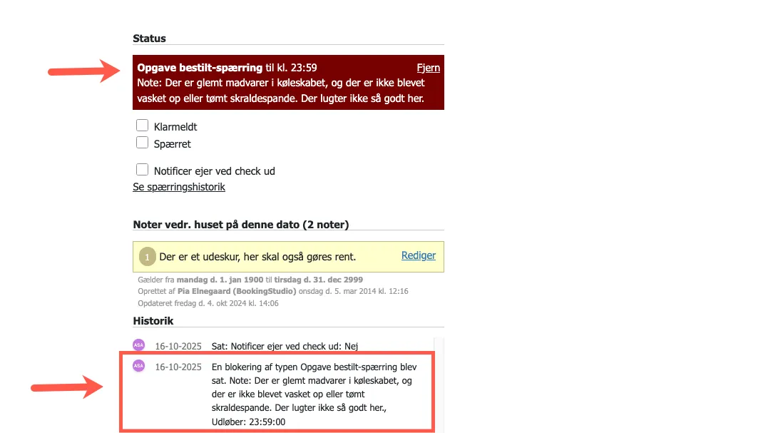 Detaljer for reservationen i serviceoversigten