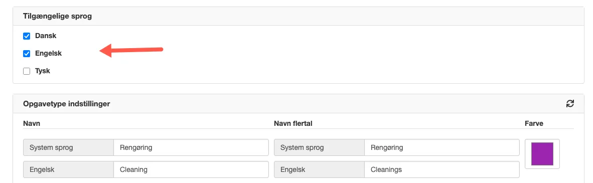 Vælg sprog til service app'en