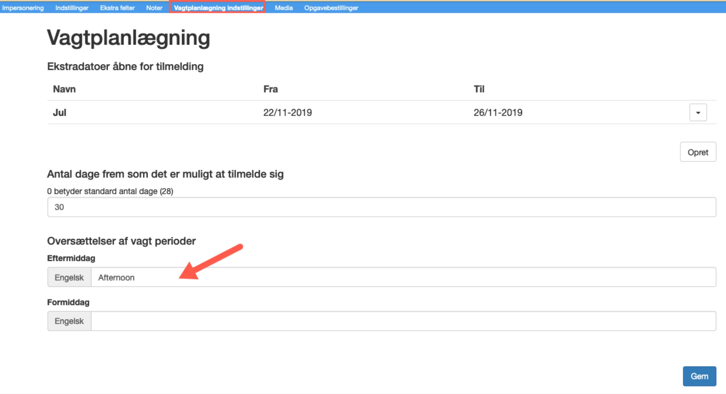 Vagtperioder kan oversættes til engelsk