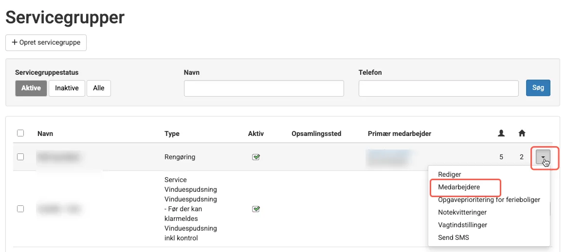 Tjek at servicemedarbejderen er tilknyttet en servicegruppe