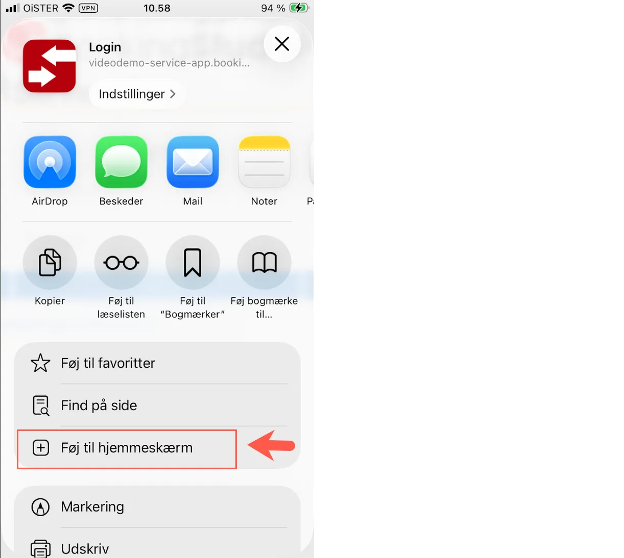 Føj til hjemmeskærm
