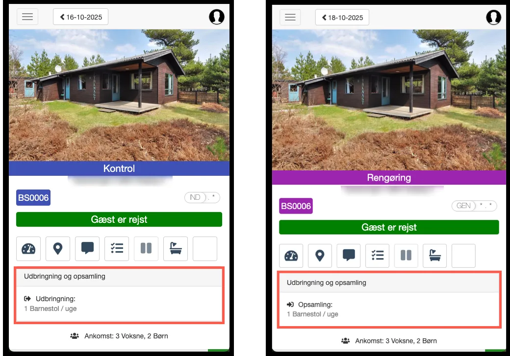 Se udbringsningsvarer og opsamlingsvarer i service app'en