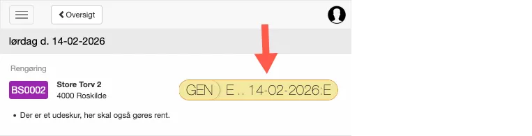 Dato felt med gult ved ejerankomst i serviceapp