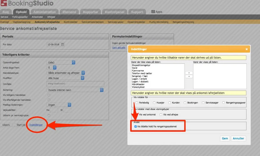 Vis tildelte hold fra rengøringssystemet