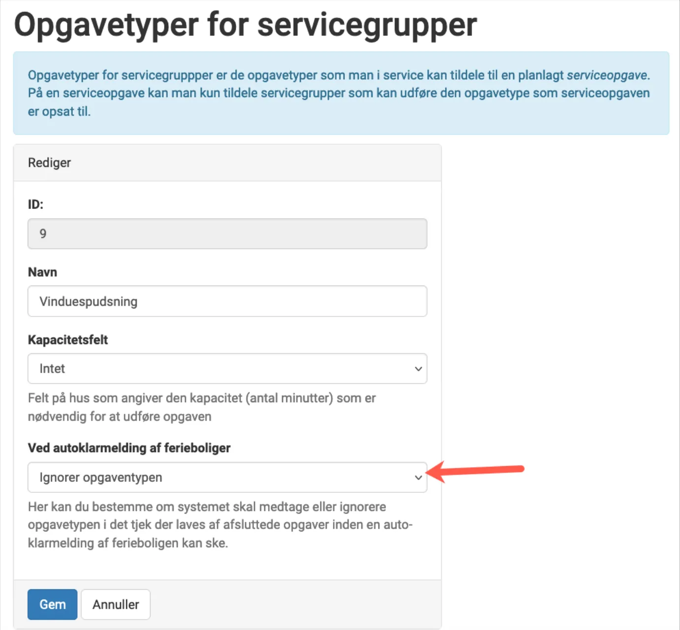 Detaljer for serviceopgaver