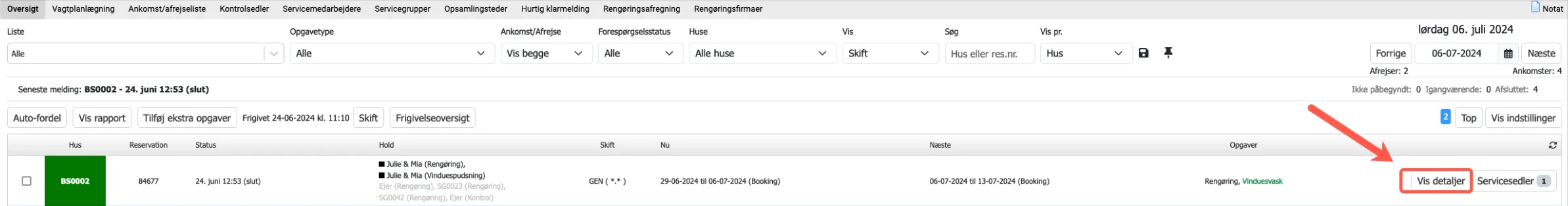 Detaljer for serviceopgaver