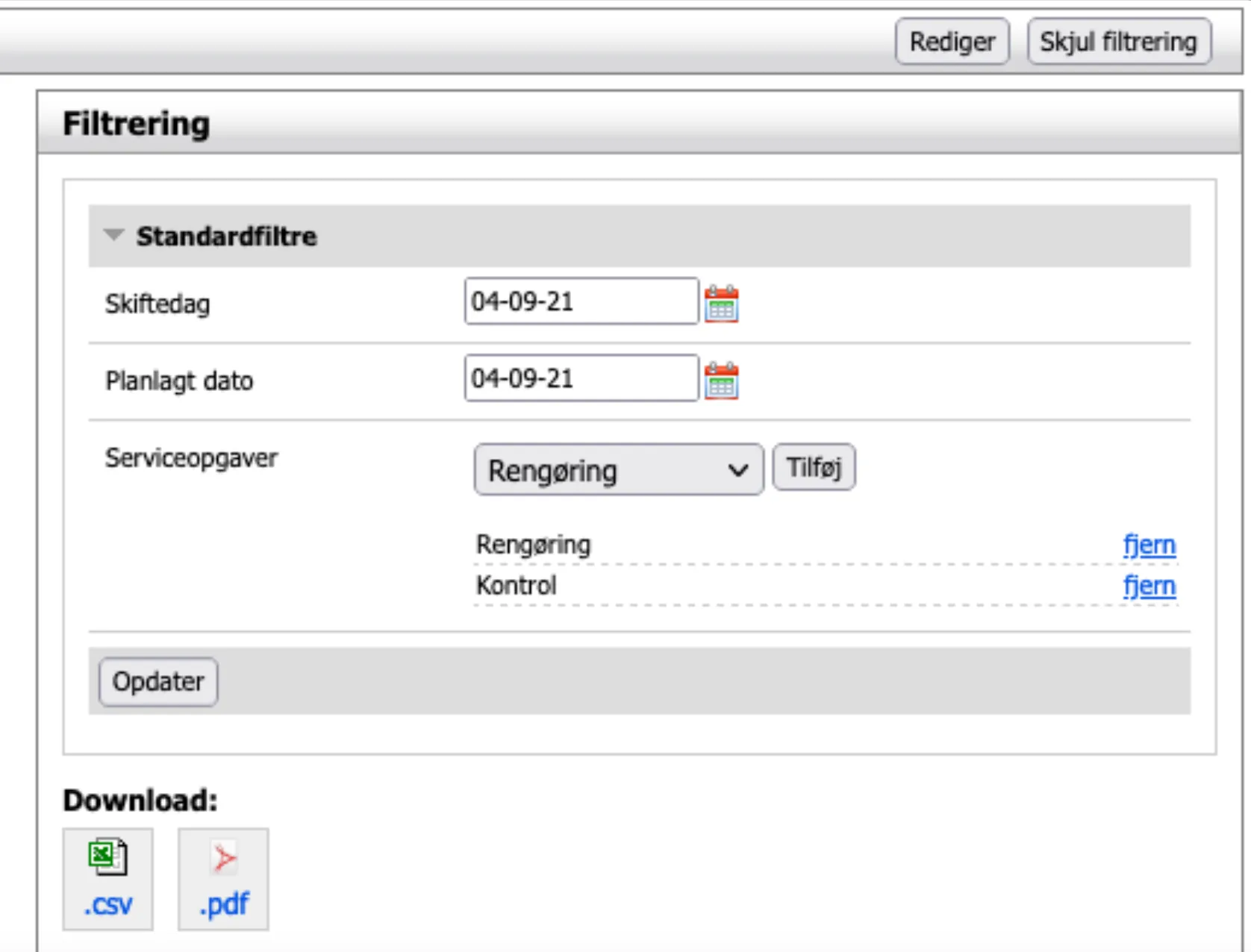 Søg data for anden skiftedag