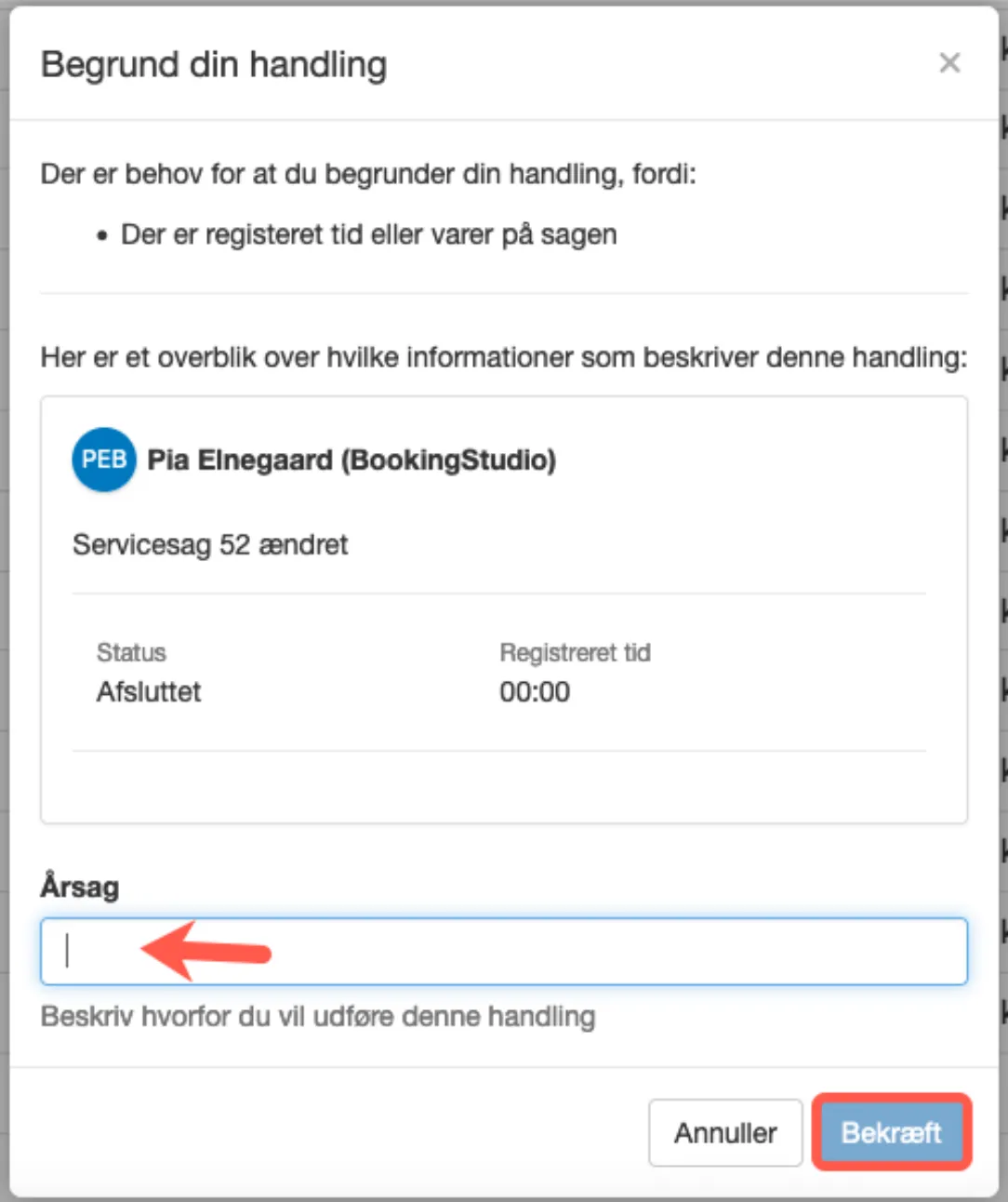Årsag til lukning af sag
