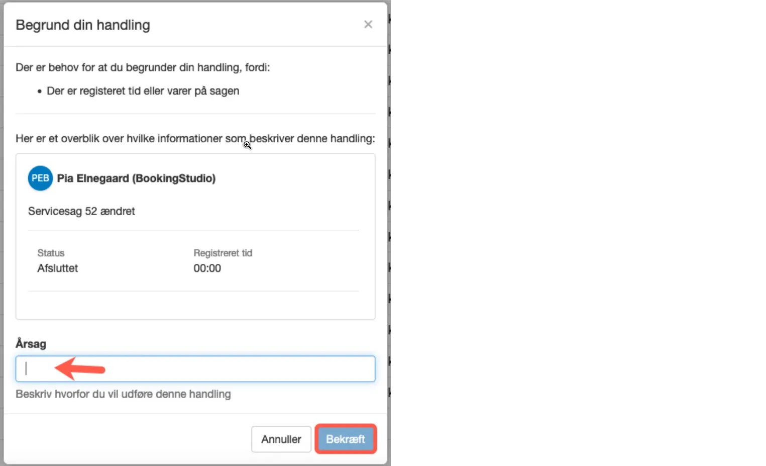 Årsag til lukning af sag