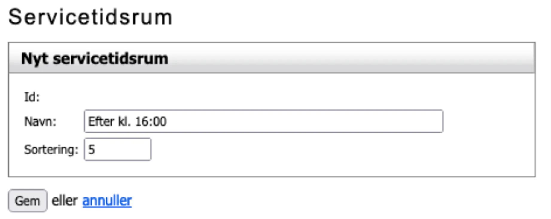 Opret servicetidsrum