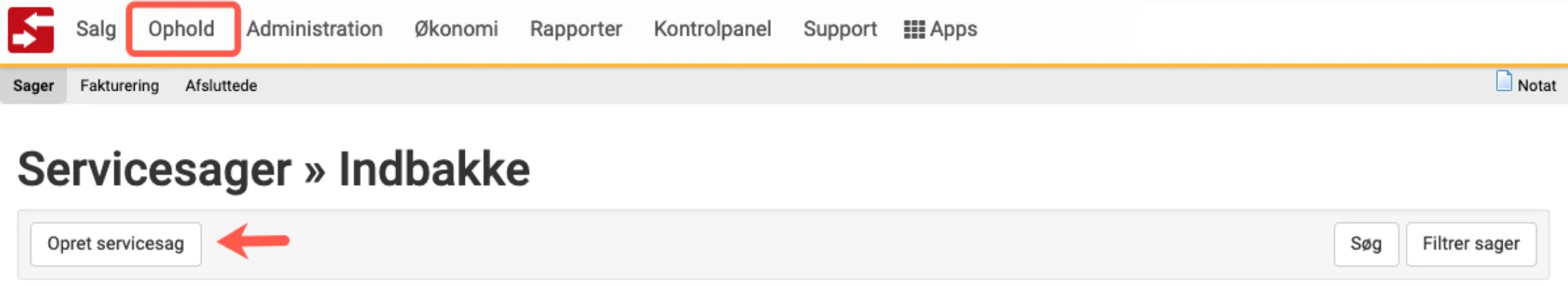 Opret servicesag