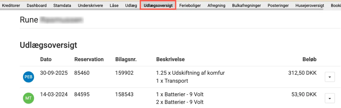 Udlæg fra servicesager vises på kreditor
