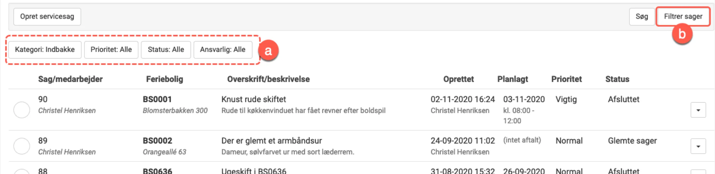 Filtreringsmuligheder