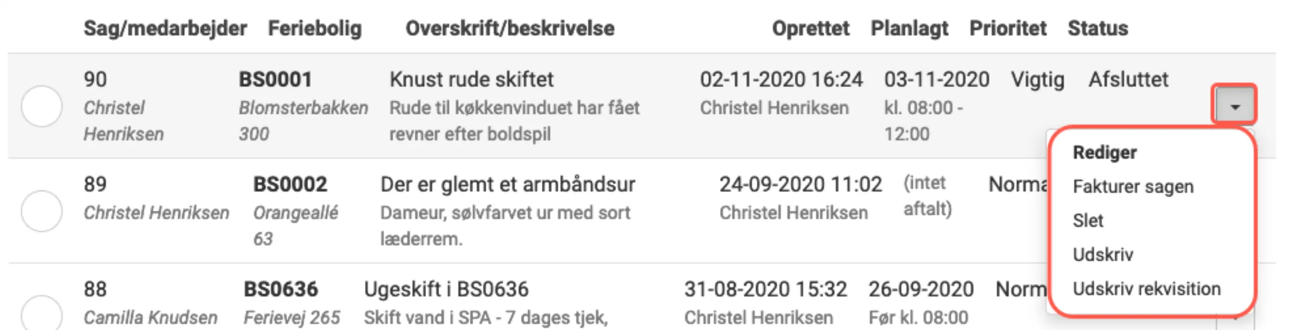 Håndteringsmuligheder