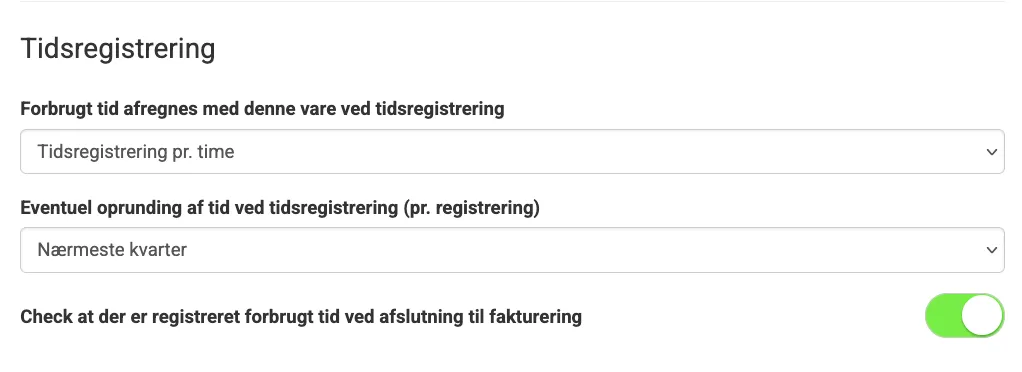 Indstillinger for tidsregistrering i servicesager