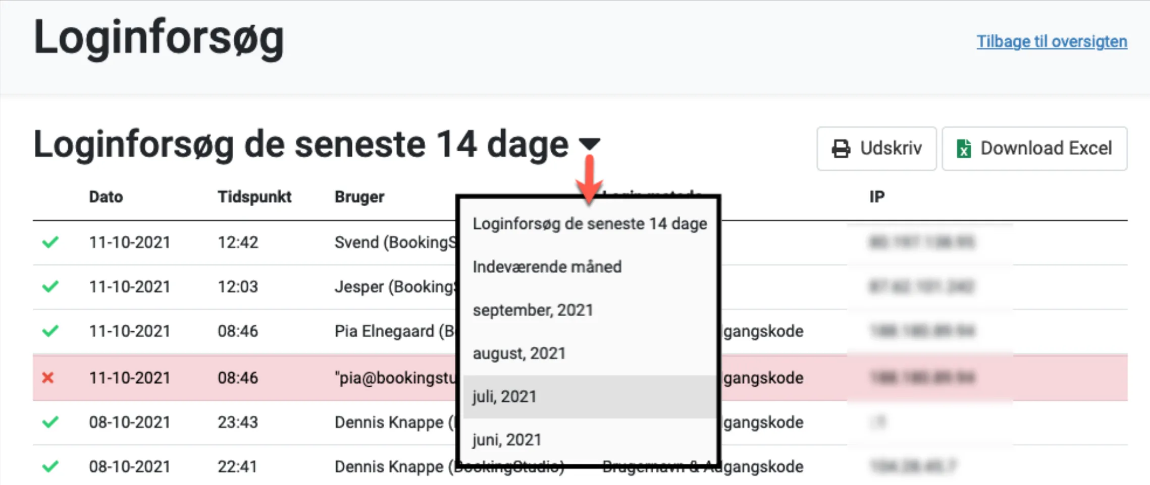 Login forsøg muligheder