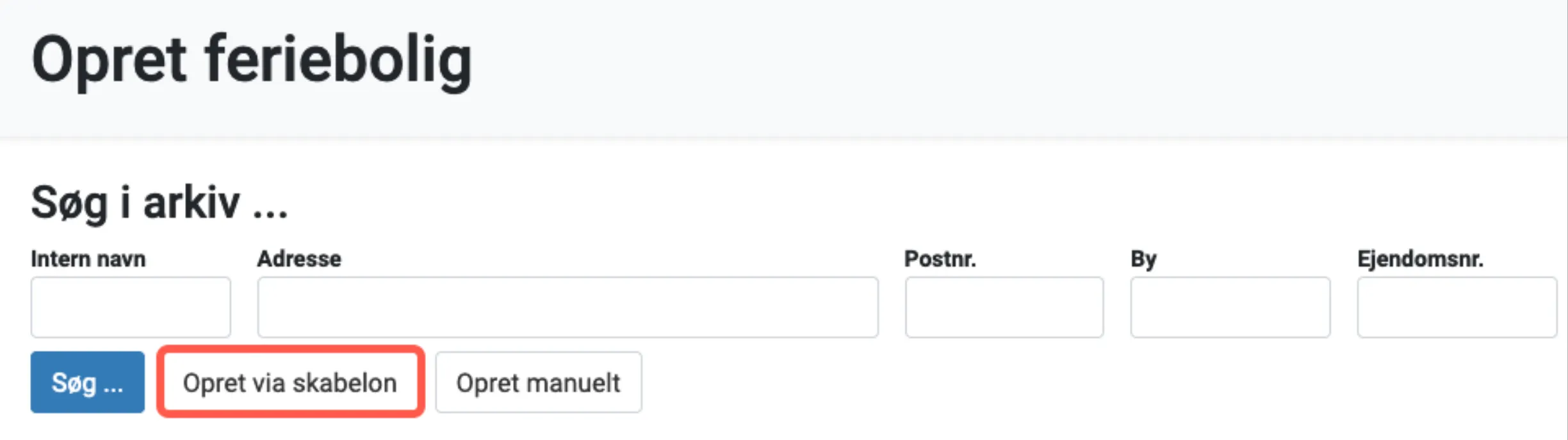Opret feriebolig via skabelon