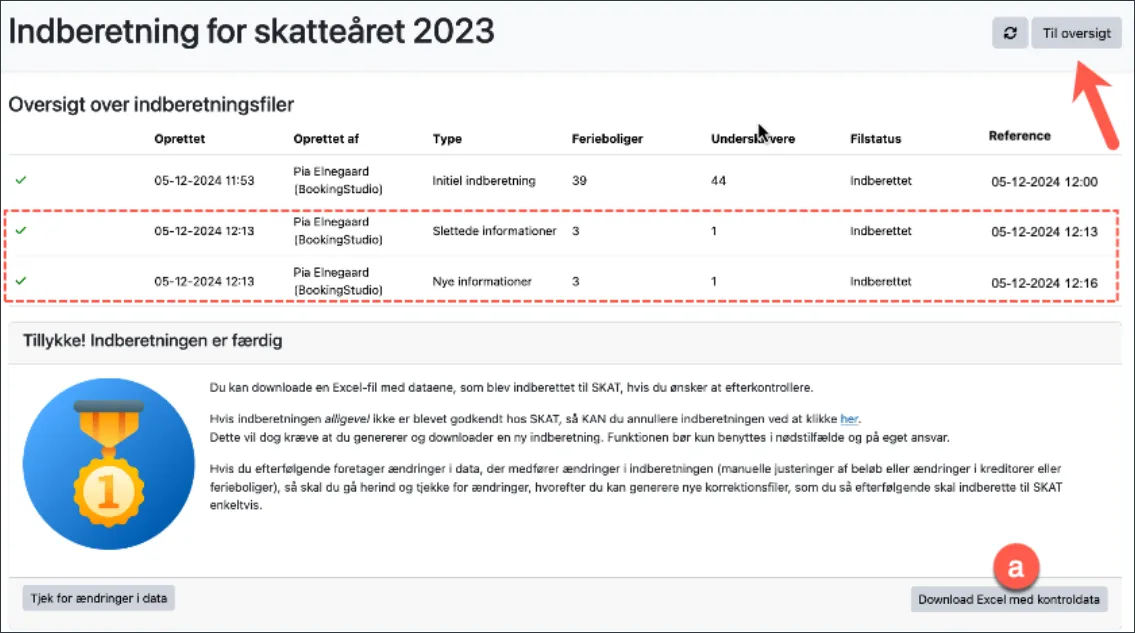 Færdig med indberetning af korrektioner