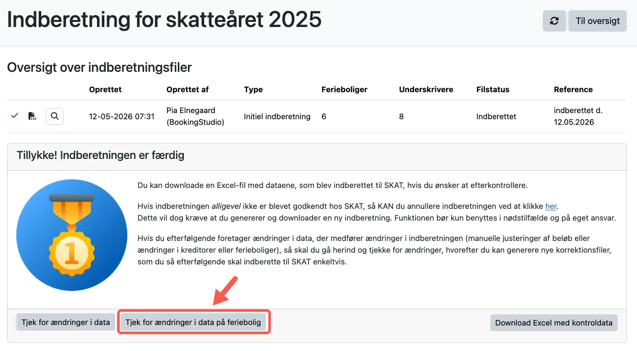 Tjek for ændringer i data på feriebolig