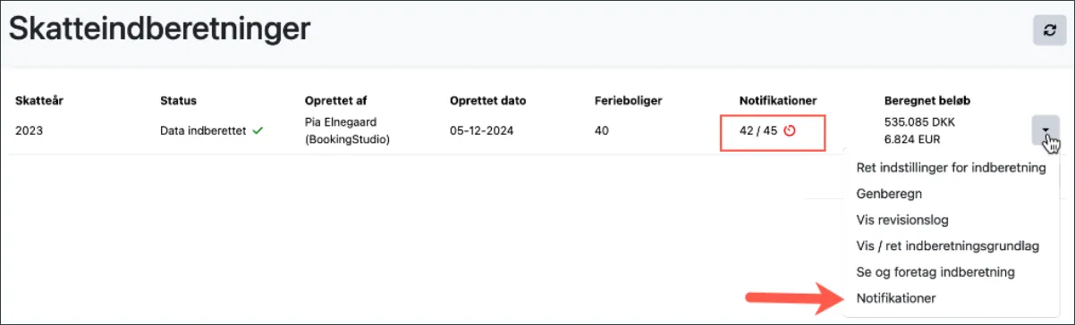 Menupunktet Notifikationer