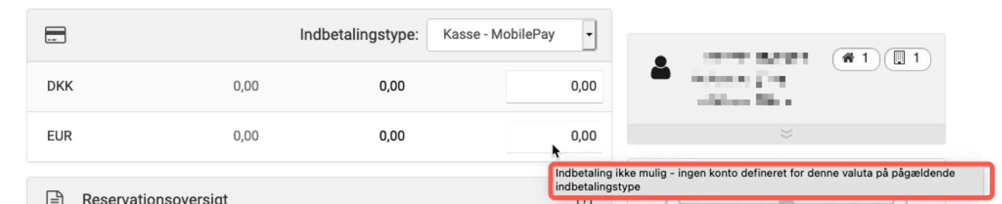Konto ikke opsat til at afregne Eur
