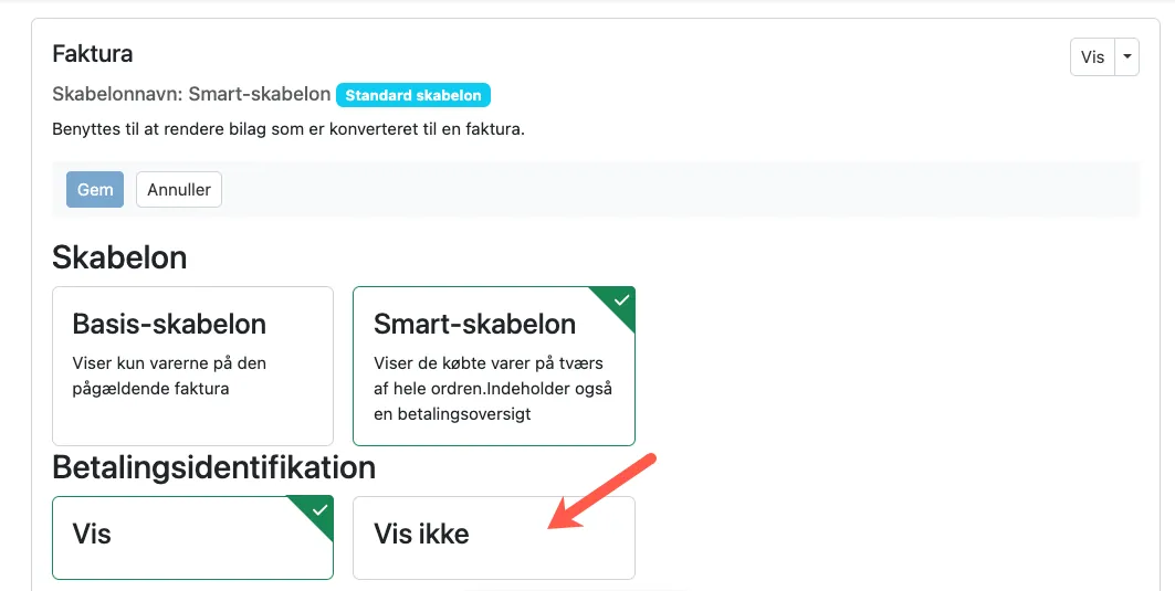 Slå visning af betalingsidentifikationer fra