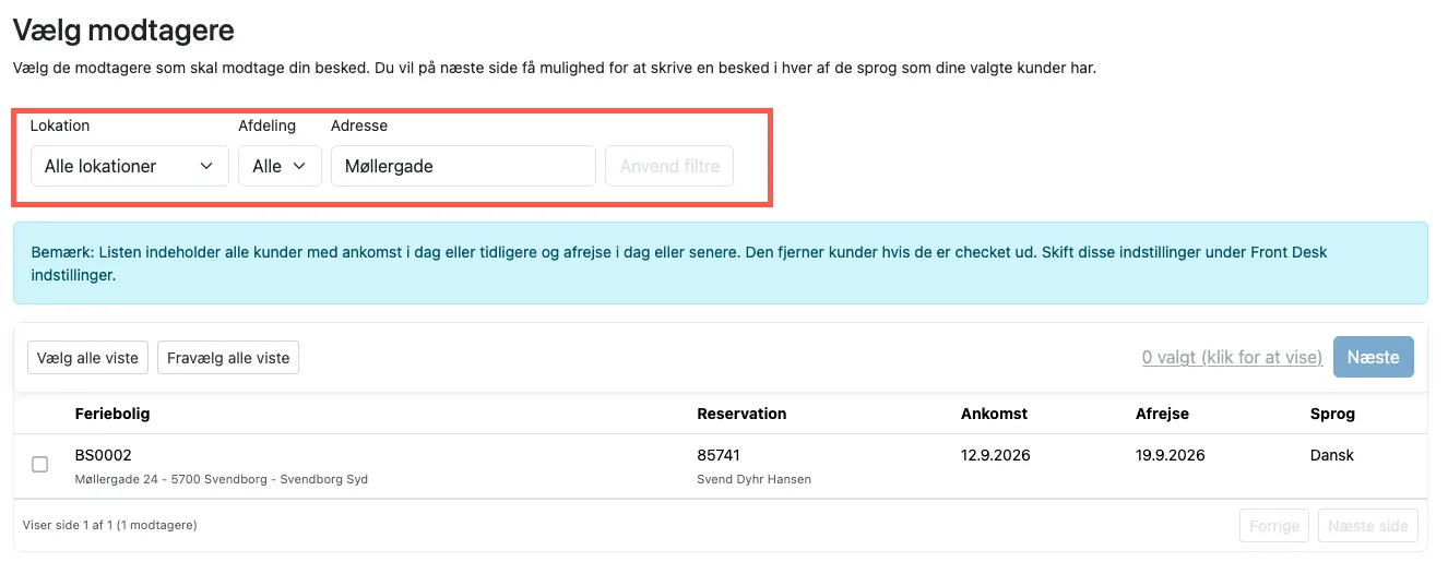 Søg bestemte gæster, der er under ophold