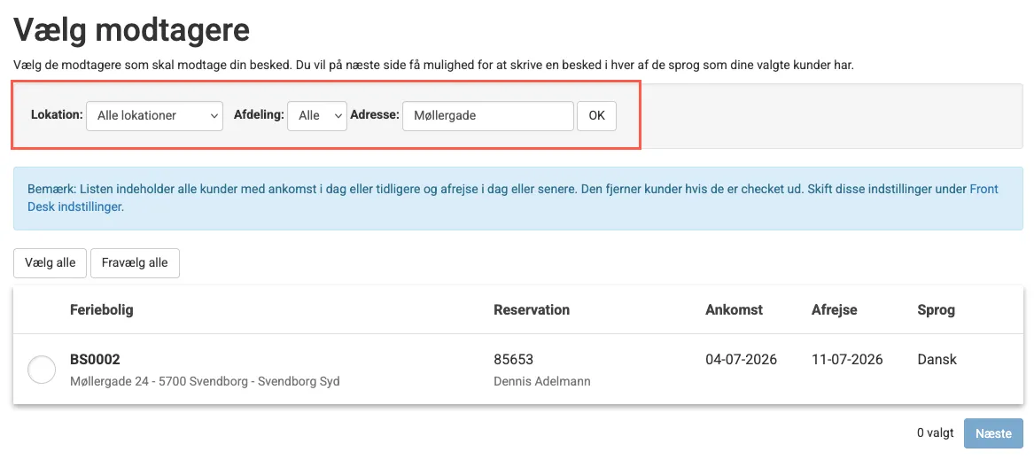 Søg bestemte gæster, der er under ophold