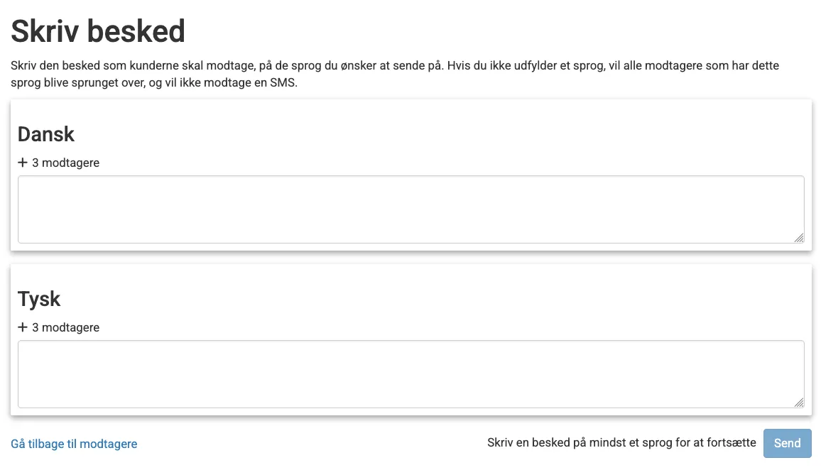 Skriv sms beskeden på de aktuelle sprog