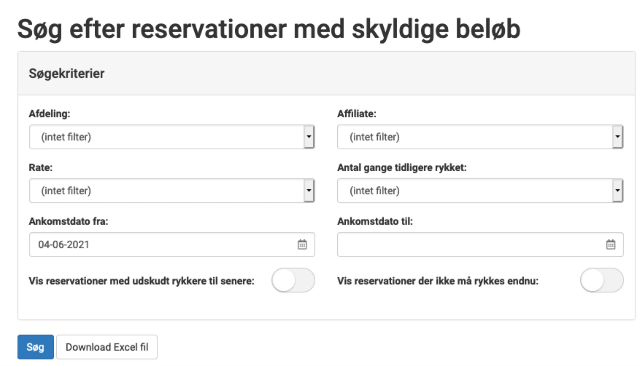 Forskellige søgemuligheder
