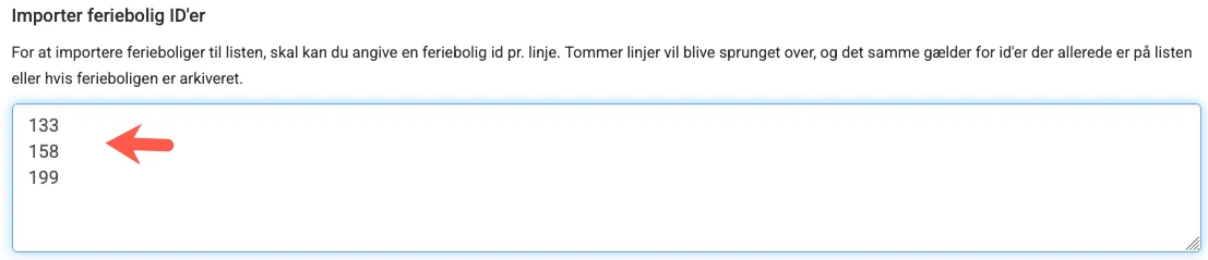 importer feriebolig id'er