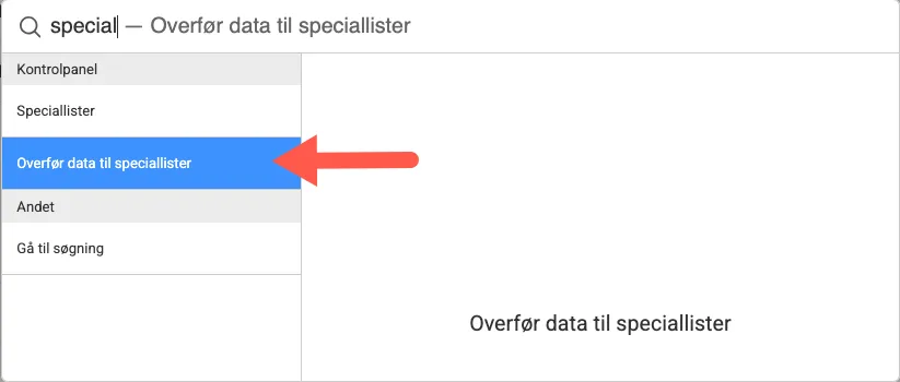 overfør data til specialliste