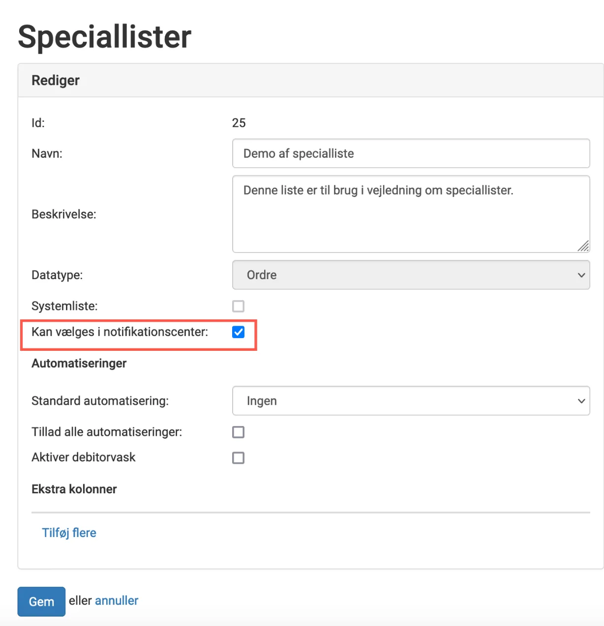 Specialliste vist i notifikationscentret