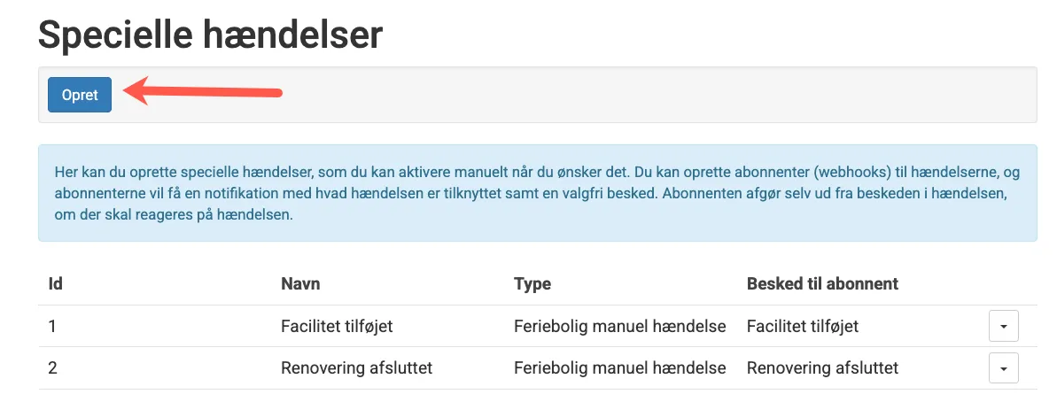 Opret en speciel hændelse