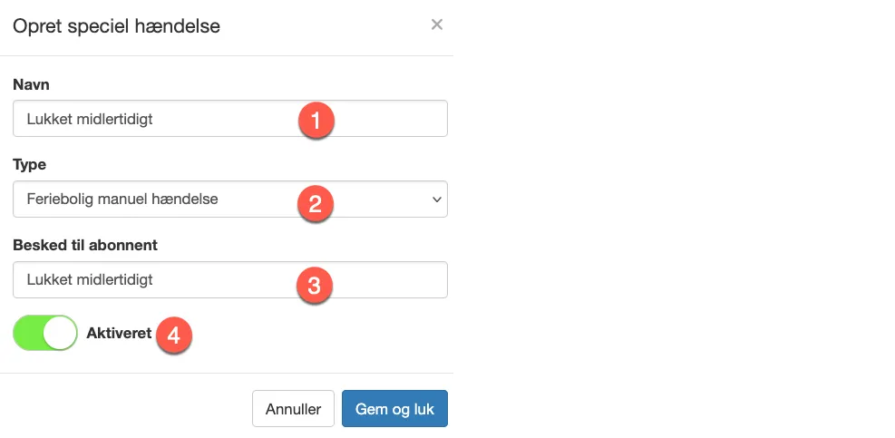 Opret en speciel hændelse