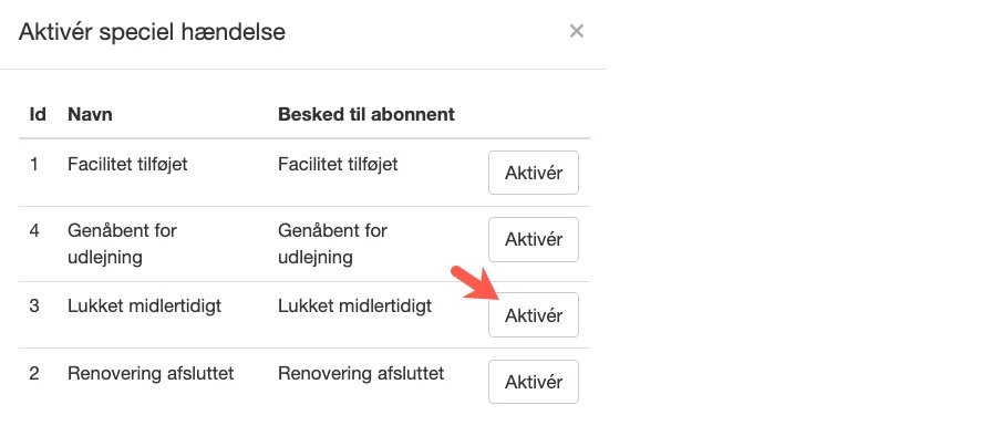 Aktiver en speciel hændelse
