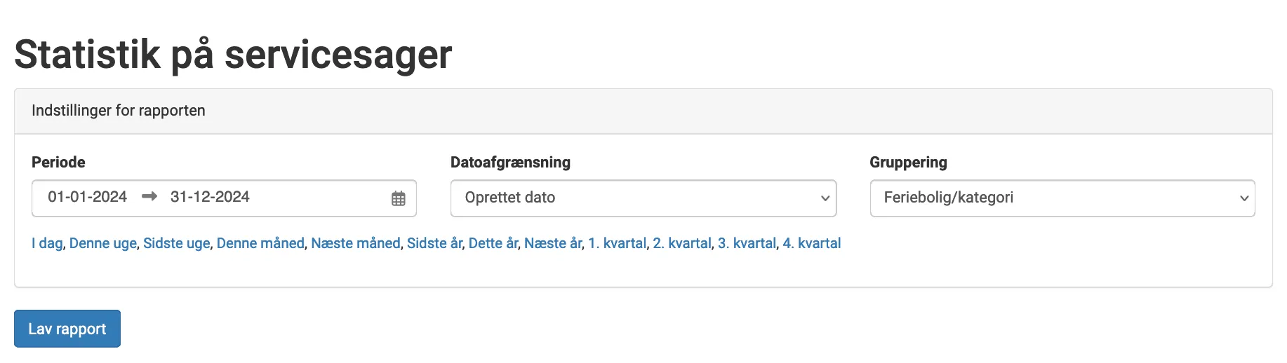 Indstillinger for rapporten