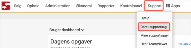 Opret en supportsag i BookingStudio