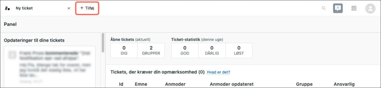 Tilføj en ny supportsag