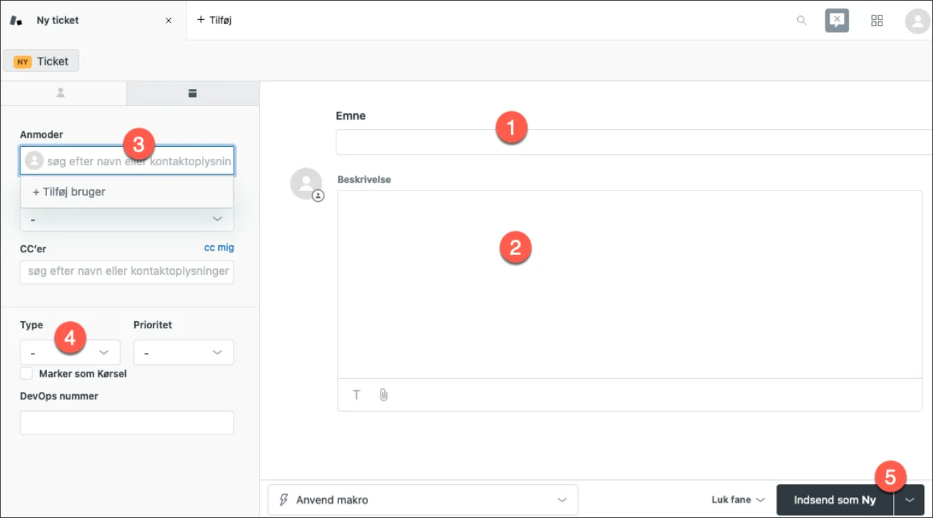 Udfyld siden for en supportsag
