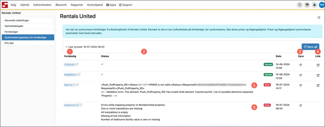 Synkronisering med Rentals United