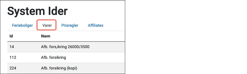 System id område varer