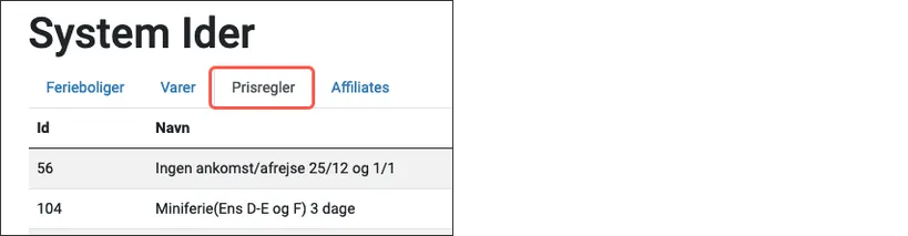 System id område prisregler