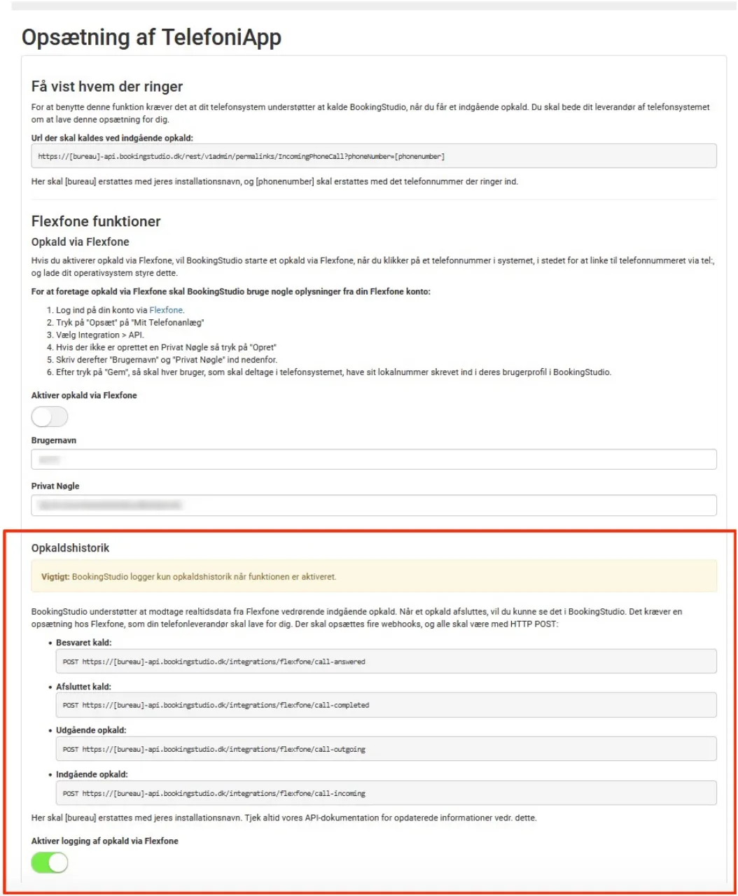 Opsætning af telefoni app